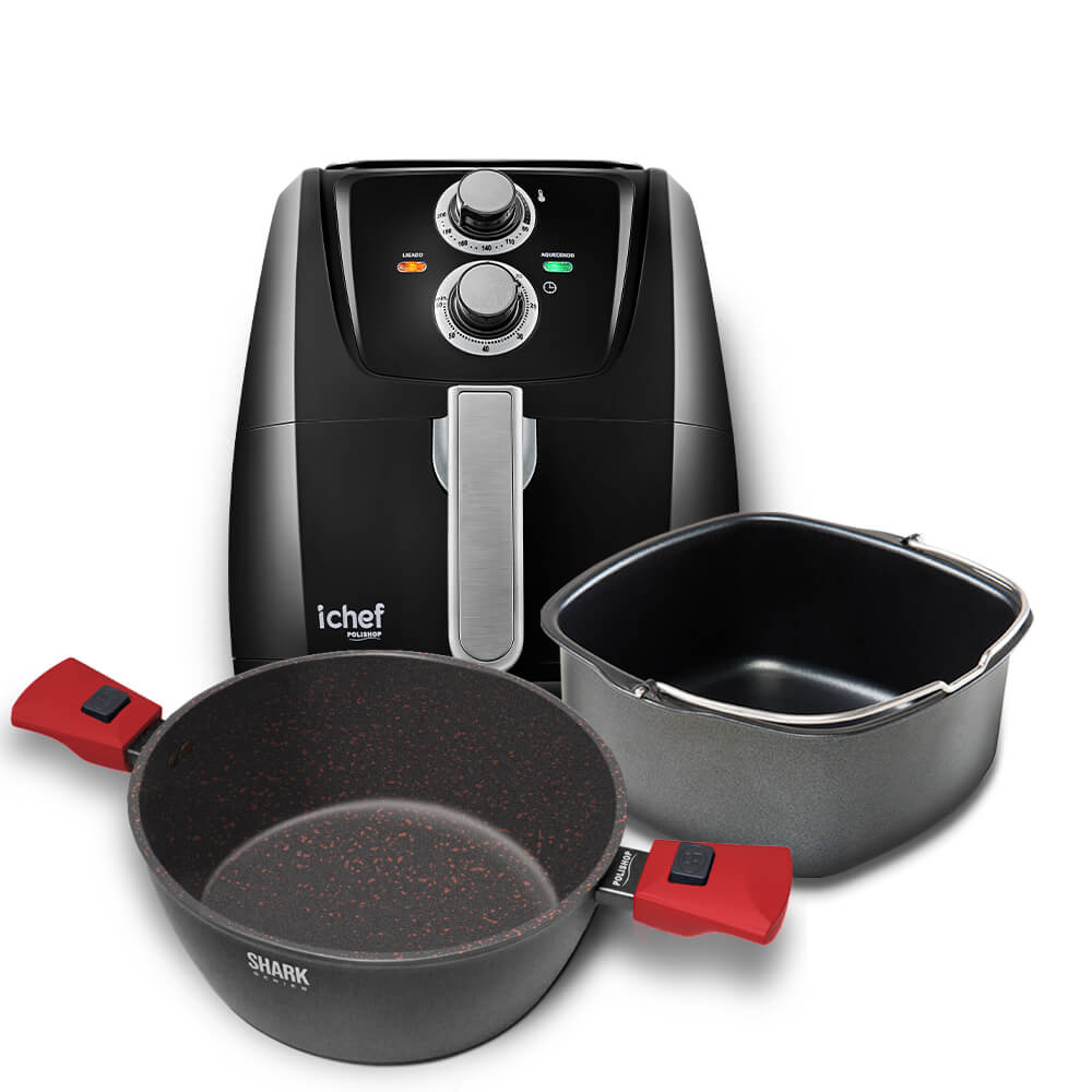 Menor preço em Airfryer Ichef AllSpace Polishop Exclusive mais 1 Assadeira Quadrada e 1 Panela Family - Vermelha