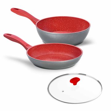Panelas Sauté Grand e Day By Day com Tampa de Vidro Ichef 24Cm Vermelh...